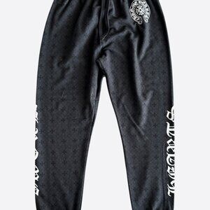 Chrome Hearts Black & White Horseshoe Logo Cross Jacquard Sweatpants